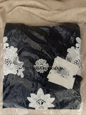 Victoria Beckham x Target Navy Top with White Floral Lace Appliqué